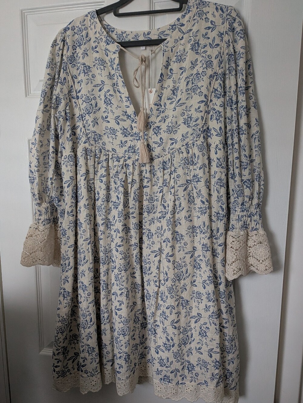 Neuflora Cotton Blue Cream Floral Dress L